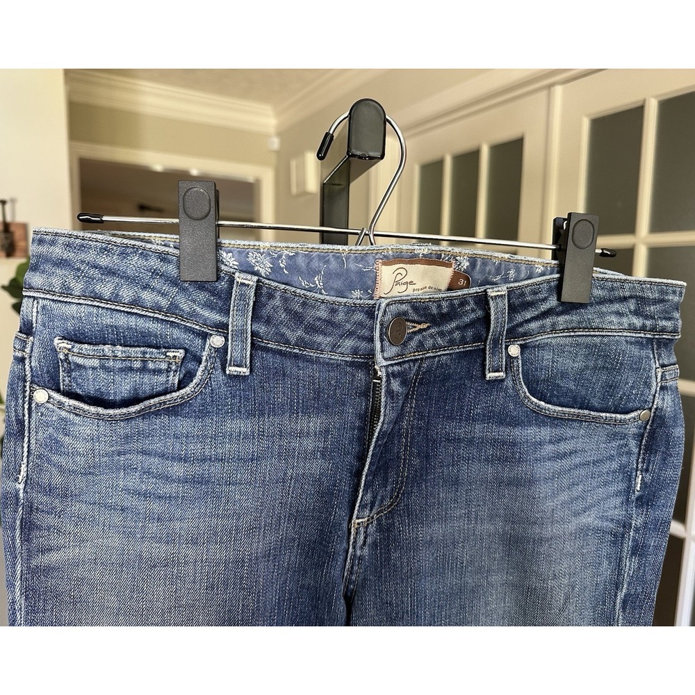 Paige Premium Denim Women's Jeans 31 Blue Straight Leg Embroidered Pockets USA - Picture 2 of 10